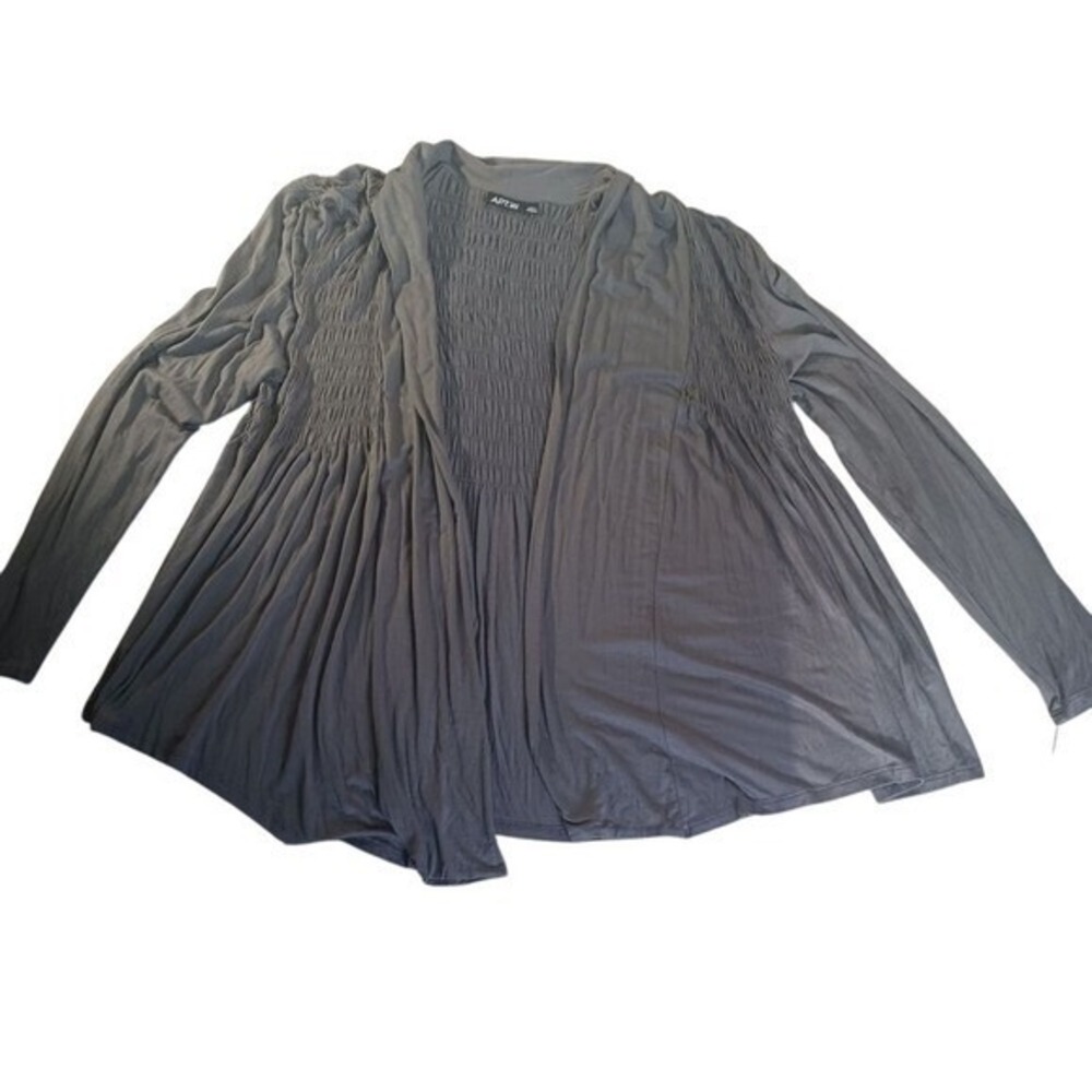 APT.9 Petite L Smocked Open Front Cardigan Gray Lightweight Knit NWT Cozy Office